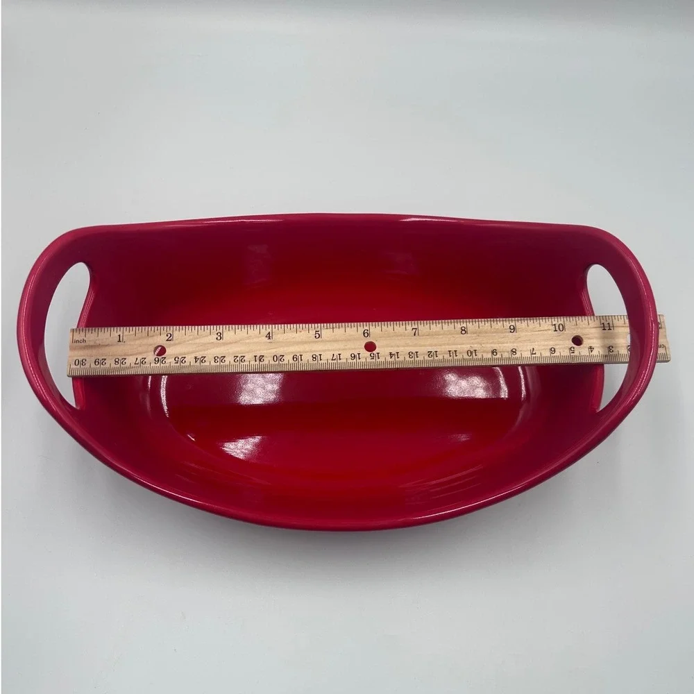 Rachael Ray Red Stoneware Oval Baker 1.25 Quart Casserole Dish with Handles